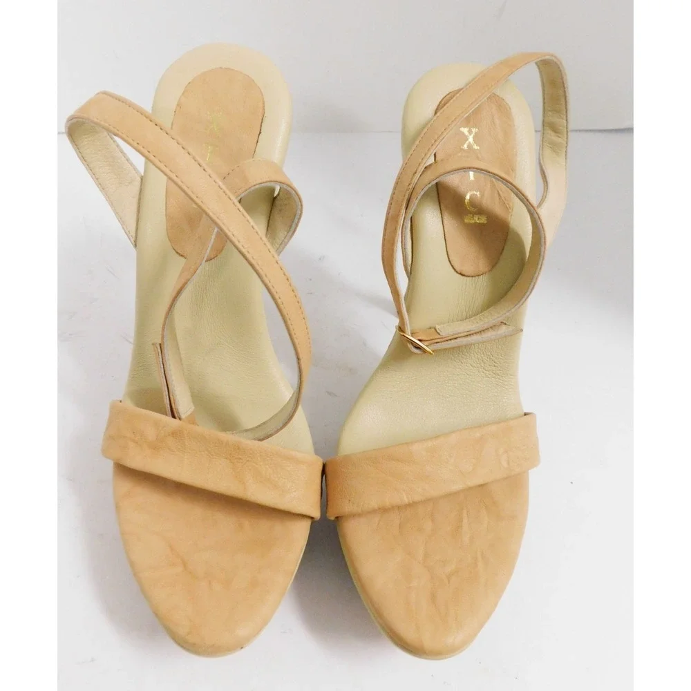 XTC Melrose Beige Leather Platform Strappy Ankle Strap Heels sz 8